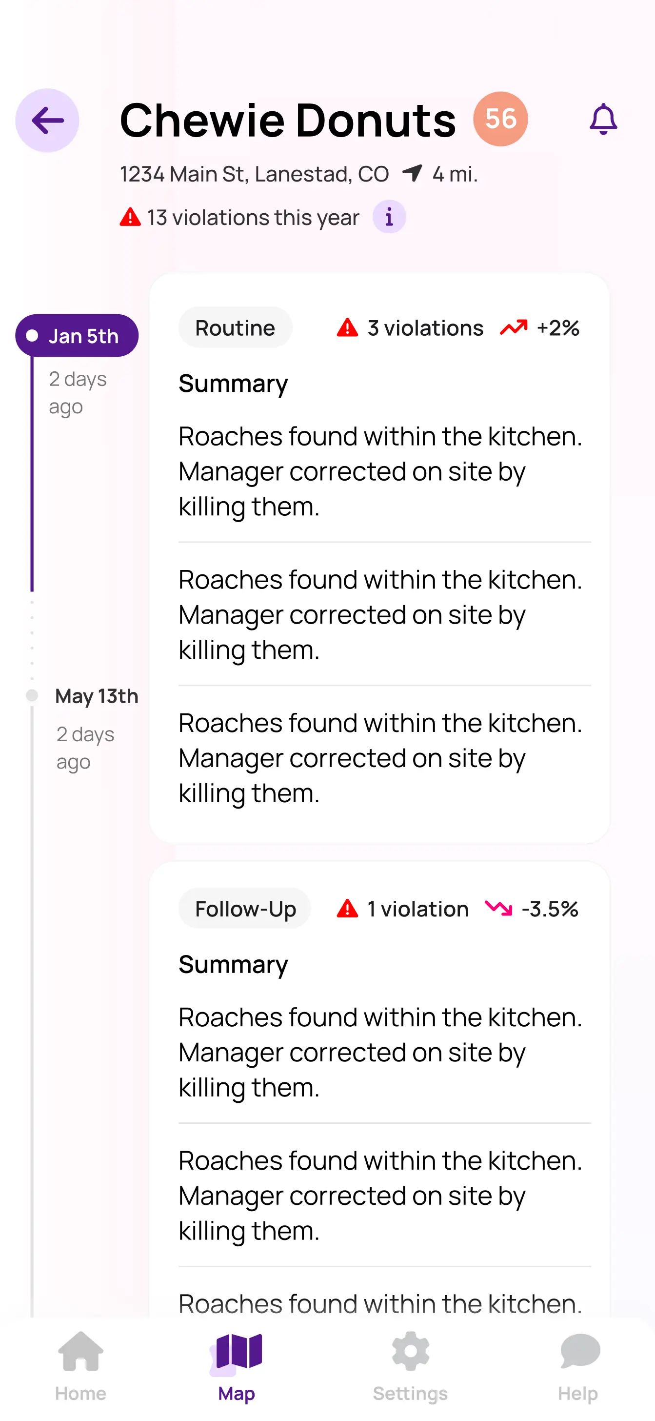 Phone screen of Saferplate's restaurant reports